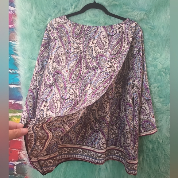 J. jill Purple Blue Gray and Yellow layered 3/4 Sleeve Blouse Size XL - Picture 8 of 13